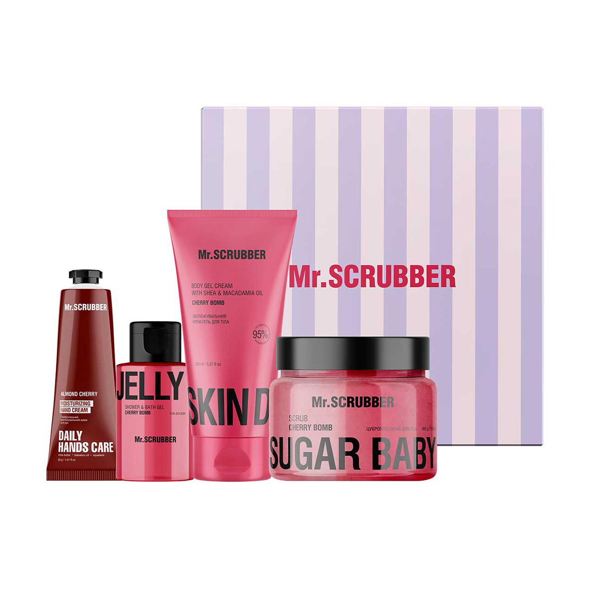 Набір Mr.Scrubber Cherry Care (скраб, 450 г + крем-гель, 150 мл + крем для рук, 30 г + гель для душу, 100 мл)