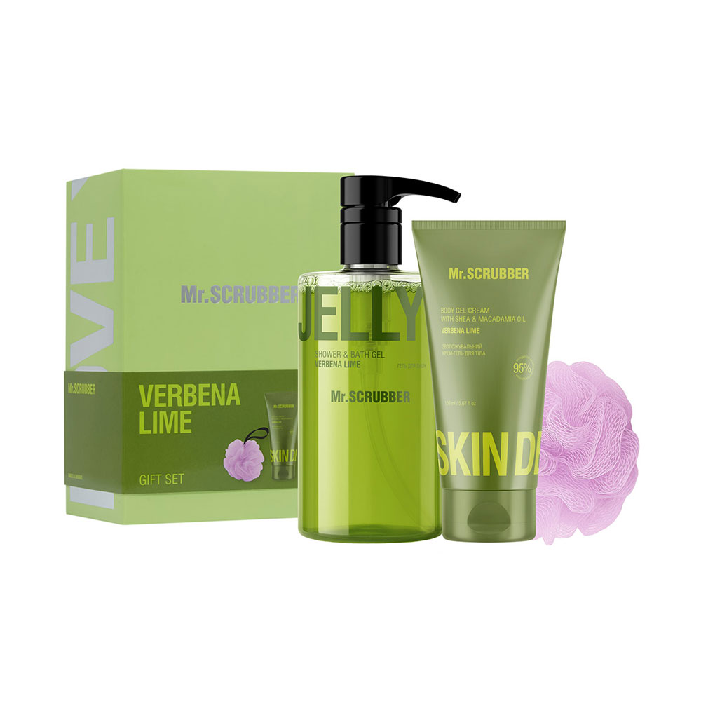 Подарунковий набір Mr.Scrubber Verbena Lime (гель для душу, 500 мл + зволожувальний крем-гель для тіла, 150 мл + мочалка, 1 шт)